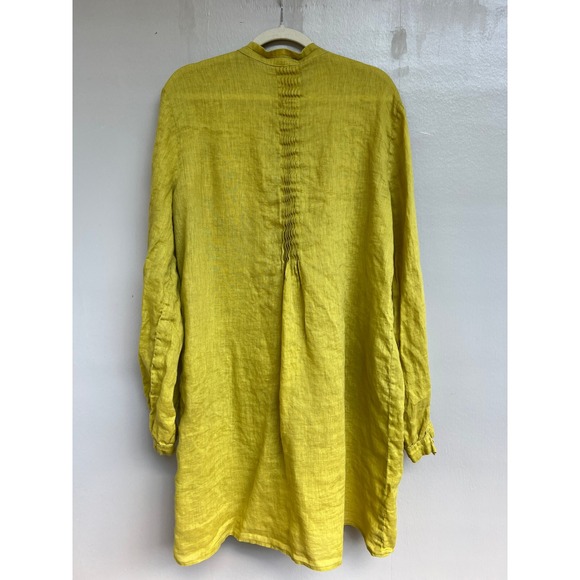 CP Shades XL Chartreuse Linen Button Down Long Sleeve Tunic Dress Lagenlook - Picture 6 of 8